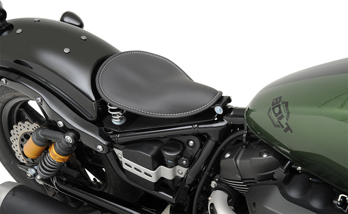 DRAG SPECIALTIES Seat - Spring Solo - Low-Profile - Small - Black Leather/White Stitching 0806-0028