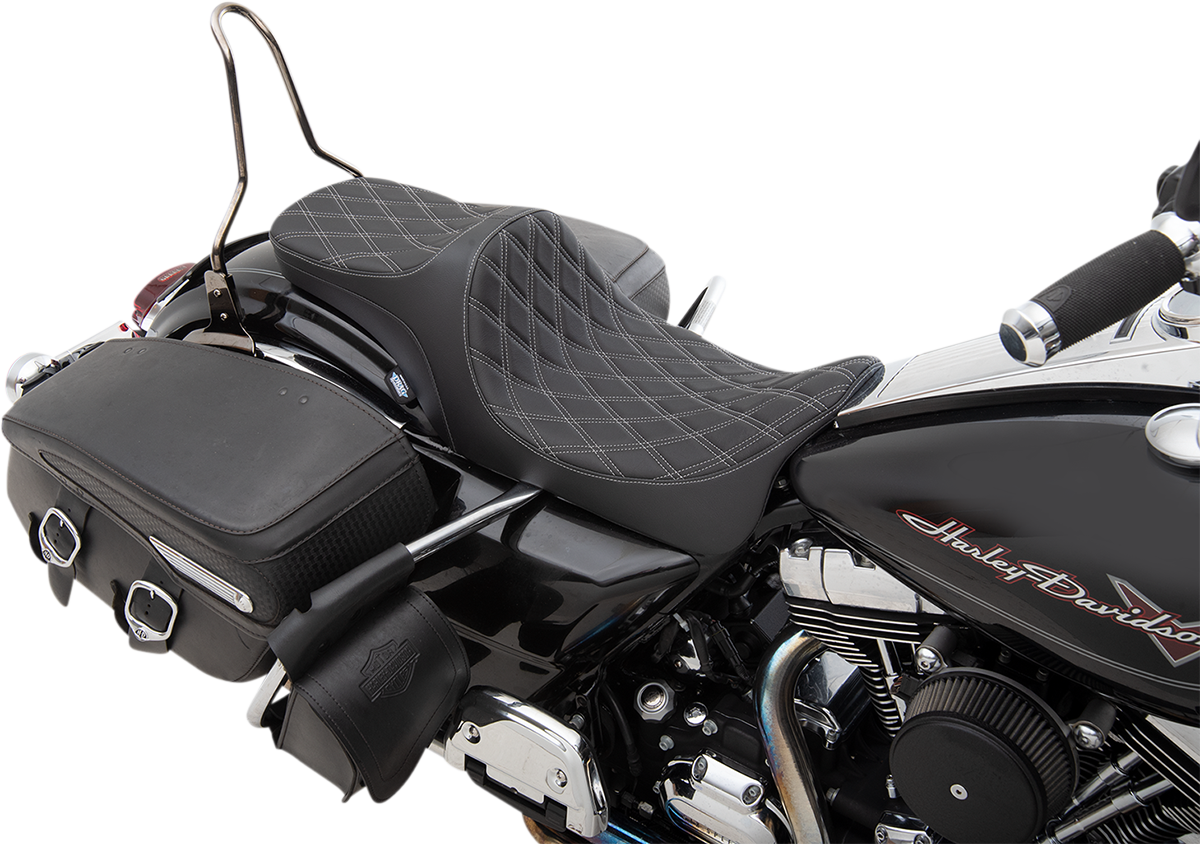 DRAG SPECIALTIES Predator III 2-Up Seat - Double Diamond - Silver Thread - FL '08-'22 0801-1305