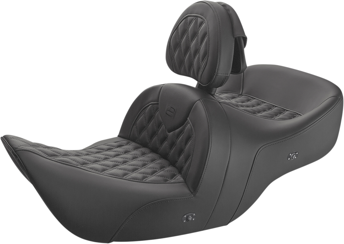 SADDLEMEN Roadsofa* Seat - With Backrest - Full Lattice Stitch - Black - Heated - GL H01-07-182BRHCT
