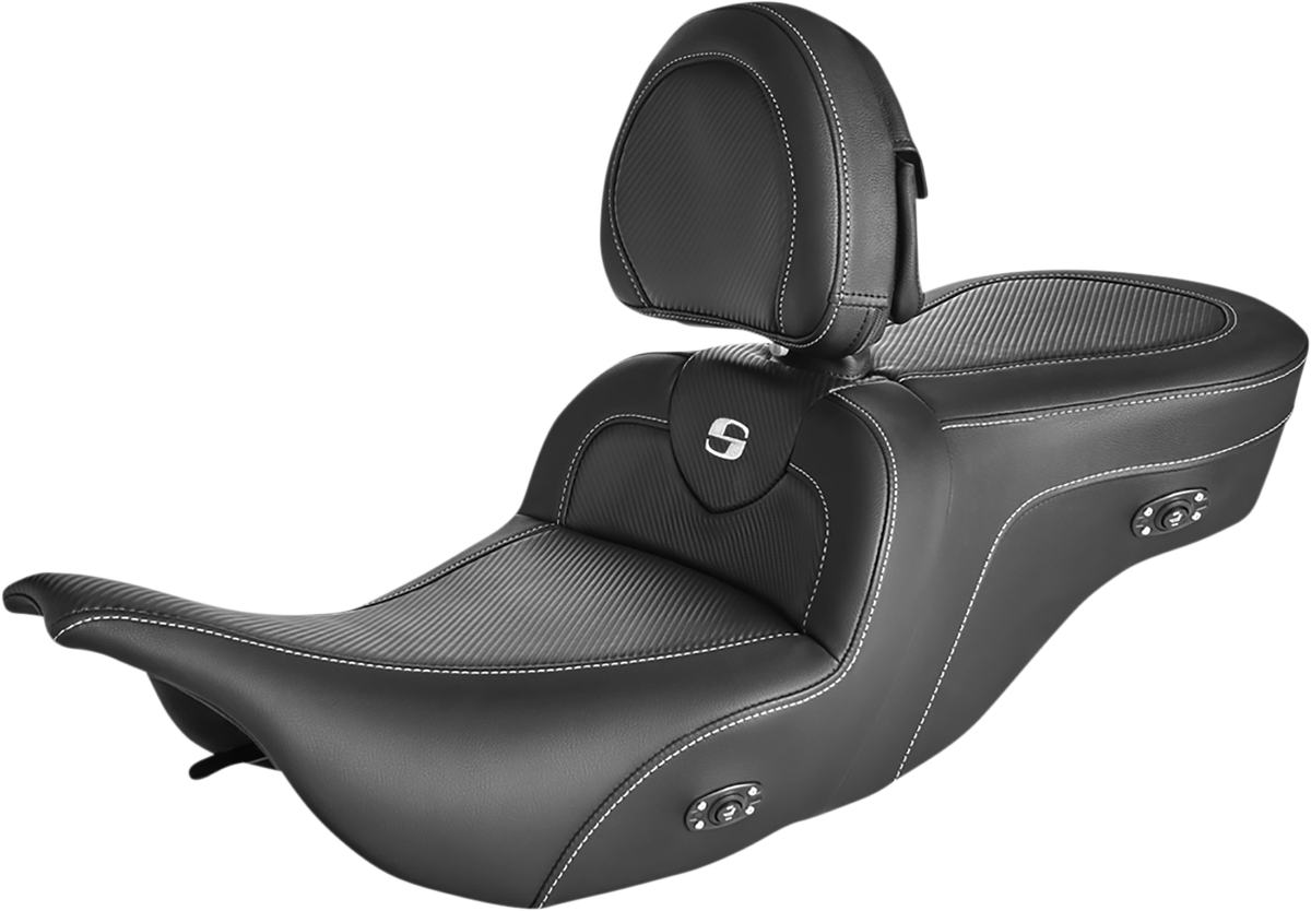 SADDLEMEN Roadsofa* Carbon Fiber Seat - With Driver Backrest - Heater - Black 897-07-185BRHC