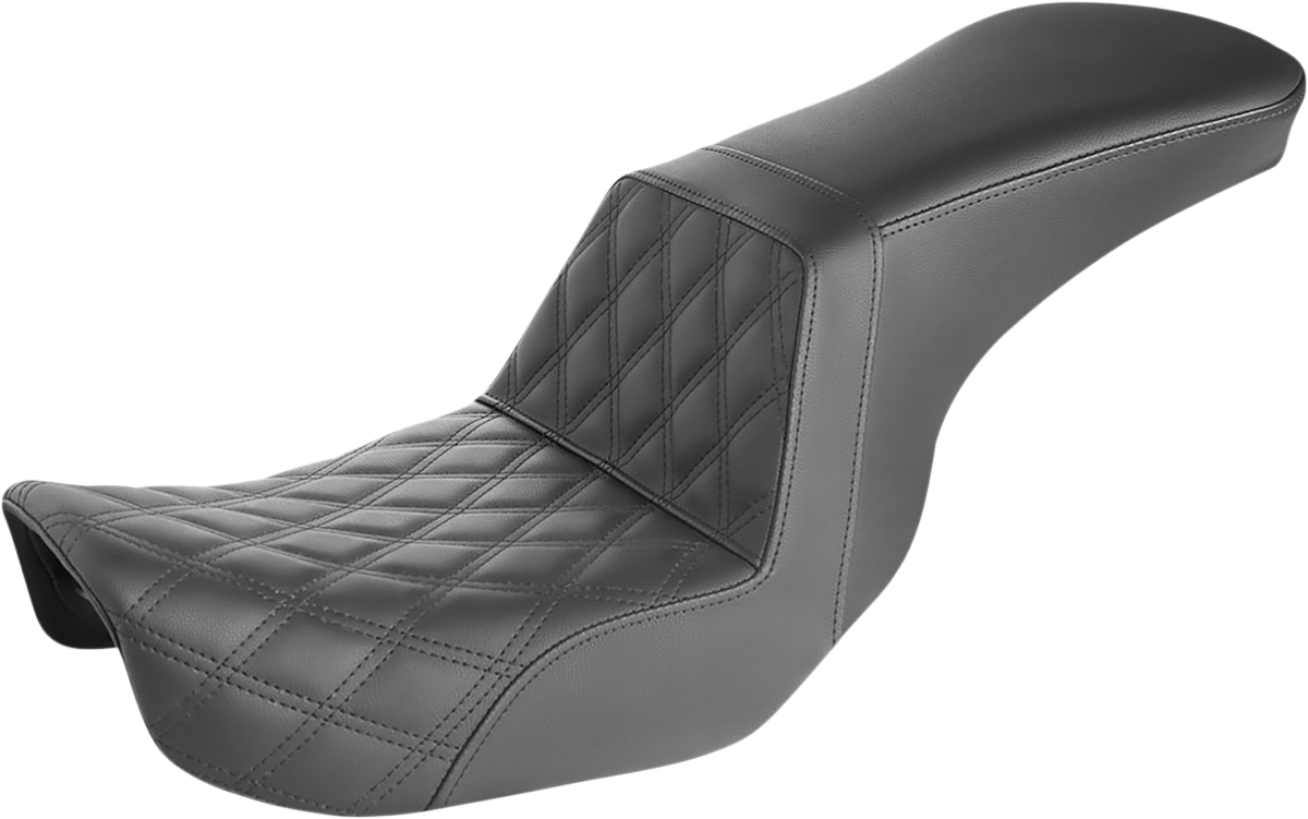 SADDLEMEN Step-Up Seat - Front Lattice Stitch - Black - Dyna 806-04-192