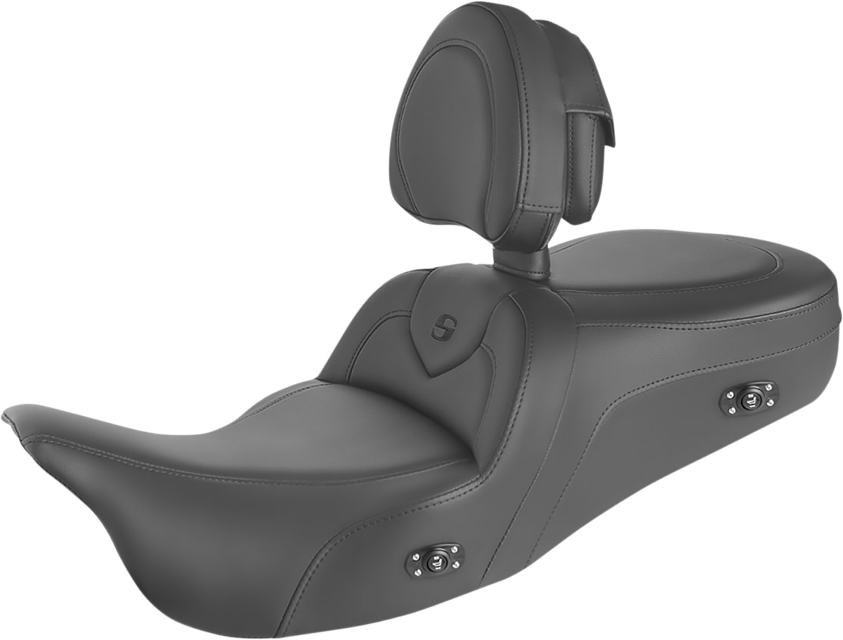 SADDLEMEN Heated RoadSofa* Seat - With Backrest - Black w/Black Stitching - Trikes 808-07B-187TBRH