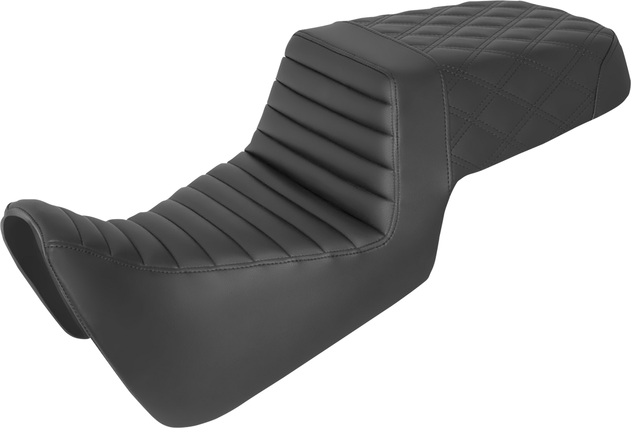 SADDLEMEN Step-Up Seat - Front Tuck-n-Roll/Rear Lattice Stitch - Black 821-34-176
