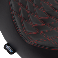 Thumbnail for DRAG SPECIALTIES Predator III Seat - Double Diamond - Black w/ Red Stitching - FL/FX '18-'22 0802-1492