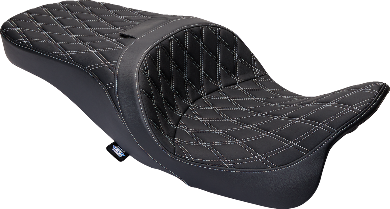 DRAG SPECIALTIES Freedom Seat - Vinyl - Double Diamond Silver Stitch - FLH '09-'23 0801-1482