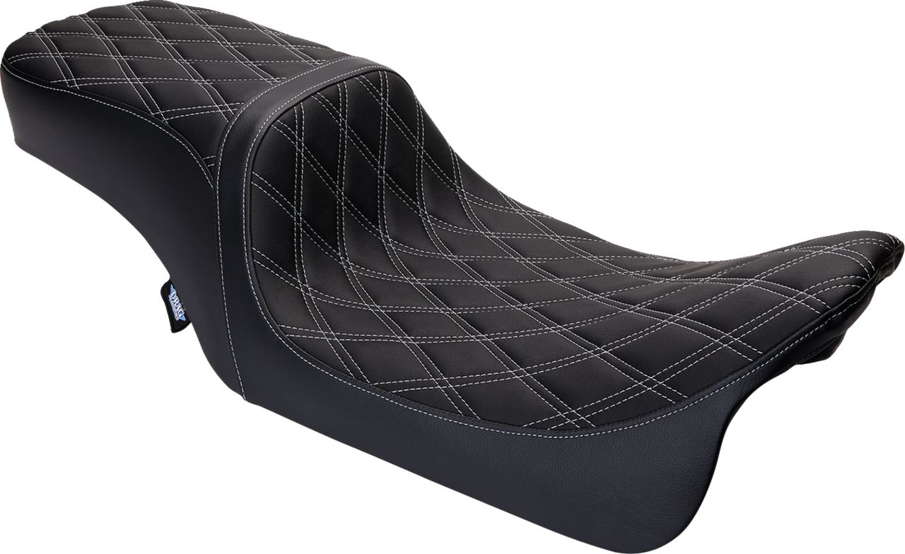 DRAG SPECIALTIES Predator 2Up Seat - Vinyl - Double Diamond Silver Stitch - w/o Backrest - FLH '08-'23 0801-1492