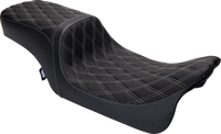 Thumbnail for DRAG SPECIALTIES Predator 2Up Seat - Vinyl - Double Diamond Silver Stitch - w/o Backrest - FLH '08-'23 0801-1492