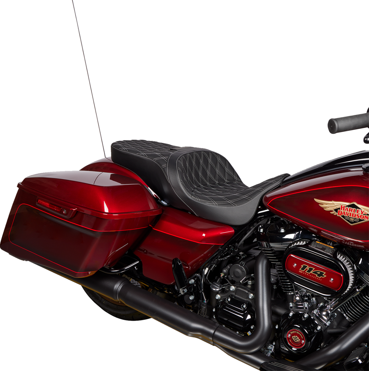 DRAG SPECIALTIES Freedom Seat - Vinyl - Double Diamond Silver Stitch - FLH '09-'23 0801-1482