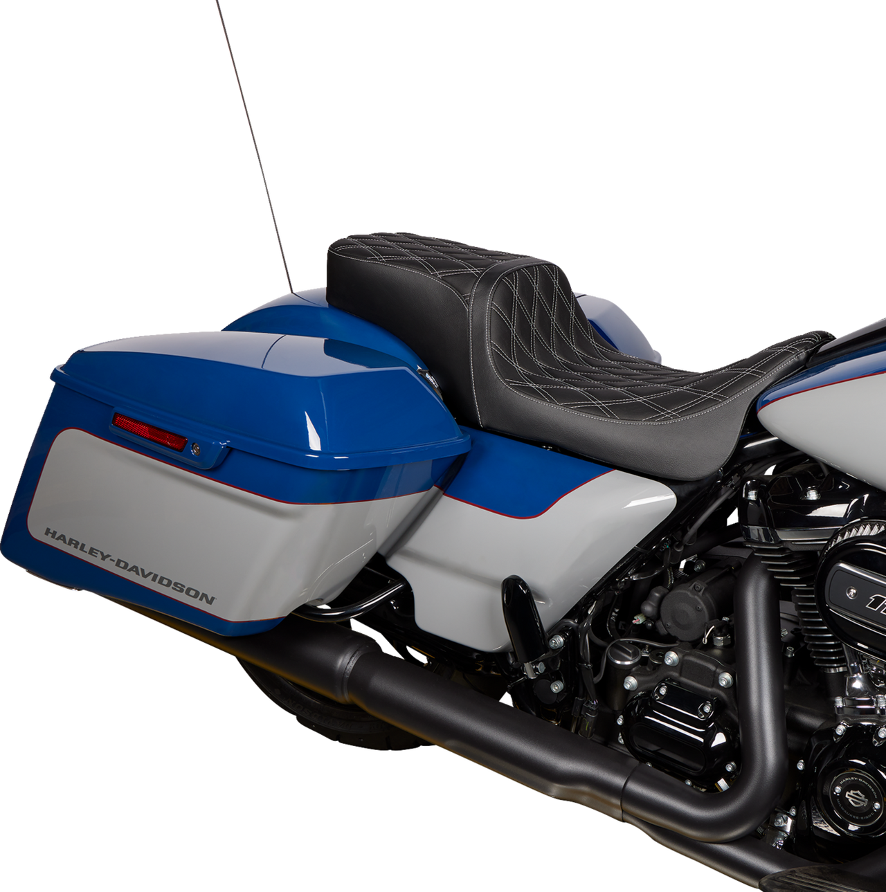 DRAG SPECIALTIES Predator 2Up Seat - Vinyl - Double Diamond Silver Stitch - w/o Backrest - FLH '08-'23 0801-1492