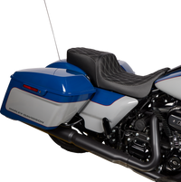 Thumbnail for DRAG SPECIALTIES Predator 2Up Seat - Vinyl - Double Diamond Silver Stitch - w/o Backrest - FLH '08-'23 0801-1492