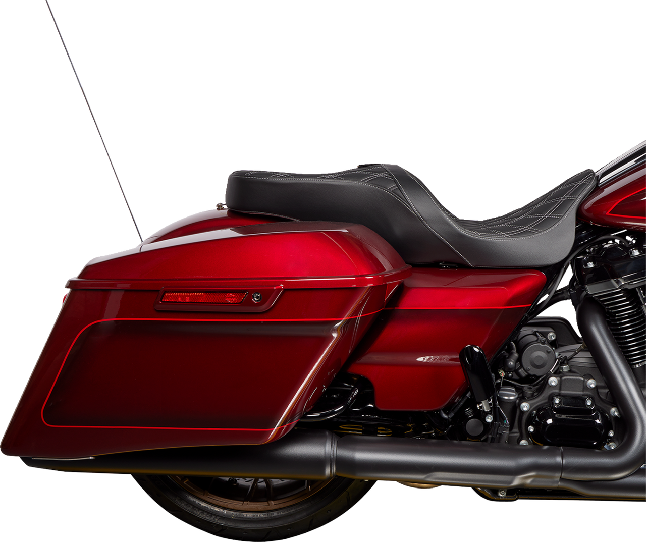 DRAG SPECIALTIES Freedom Seat - Vinyl - Double Diamond Silver Stitch - FLH '09-'23 0801-1482