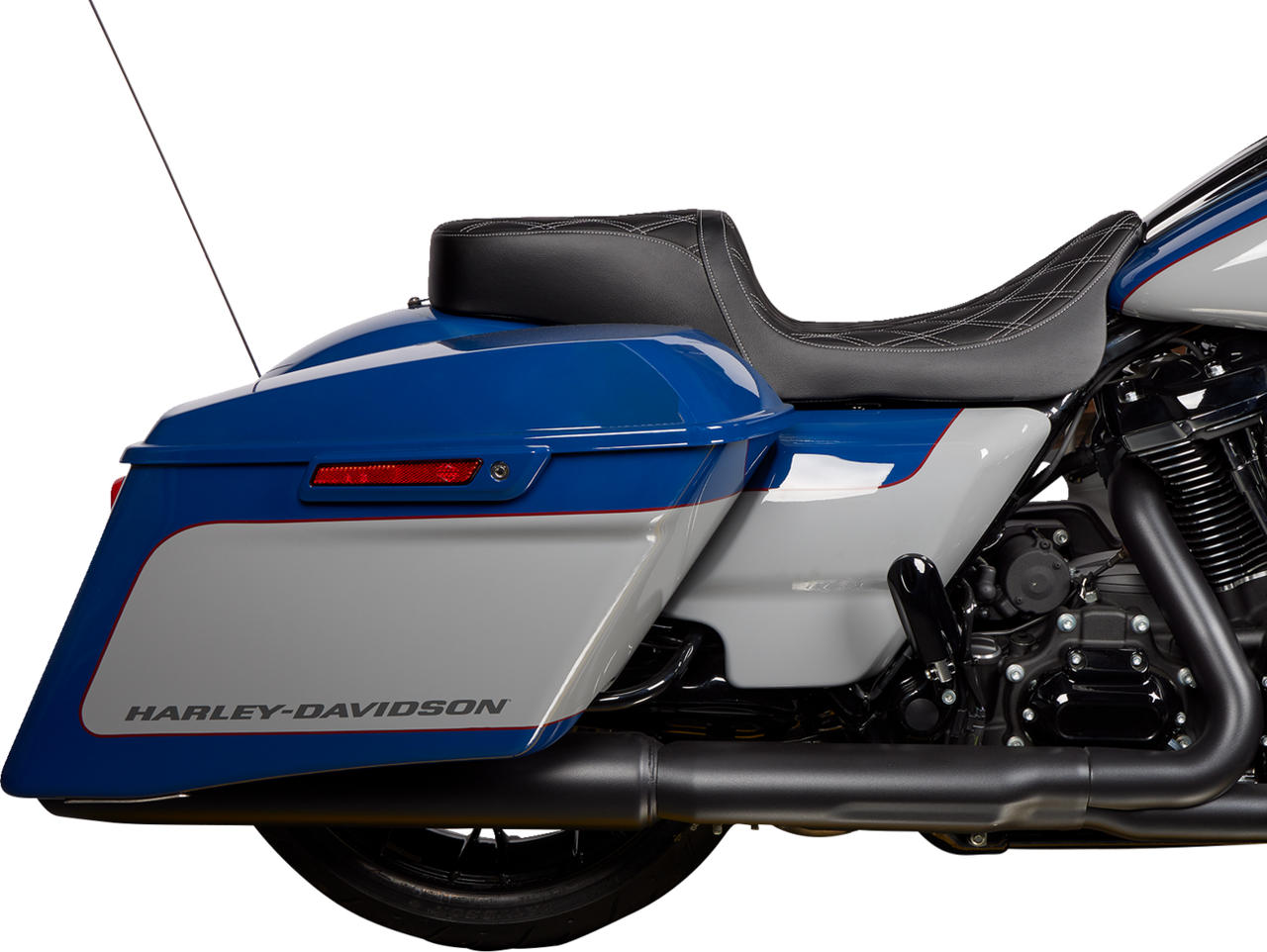 DRAG SPECIALTIES Predator 2Up Seat - Vinyl - Double Diamond Silver Stitch - w/o Backrest - FLH '08-'23 0801-1492