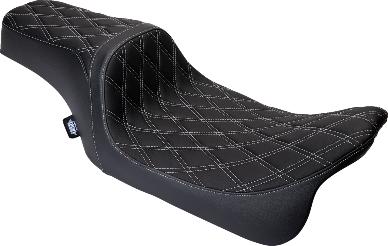 DRAG SPECIALTIES Predator 1Up Seat - Vinyl - Double Diamond Silver Stitch - FLH '08-'23 08011489