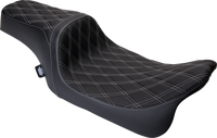 Thumbnail for DRAG SPECIALTIES Predator 1Up Seat - Vinyl - Double Diamond Silver Stitch - FLH '08-'23 08011489