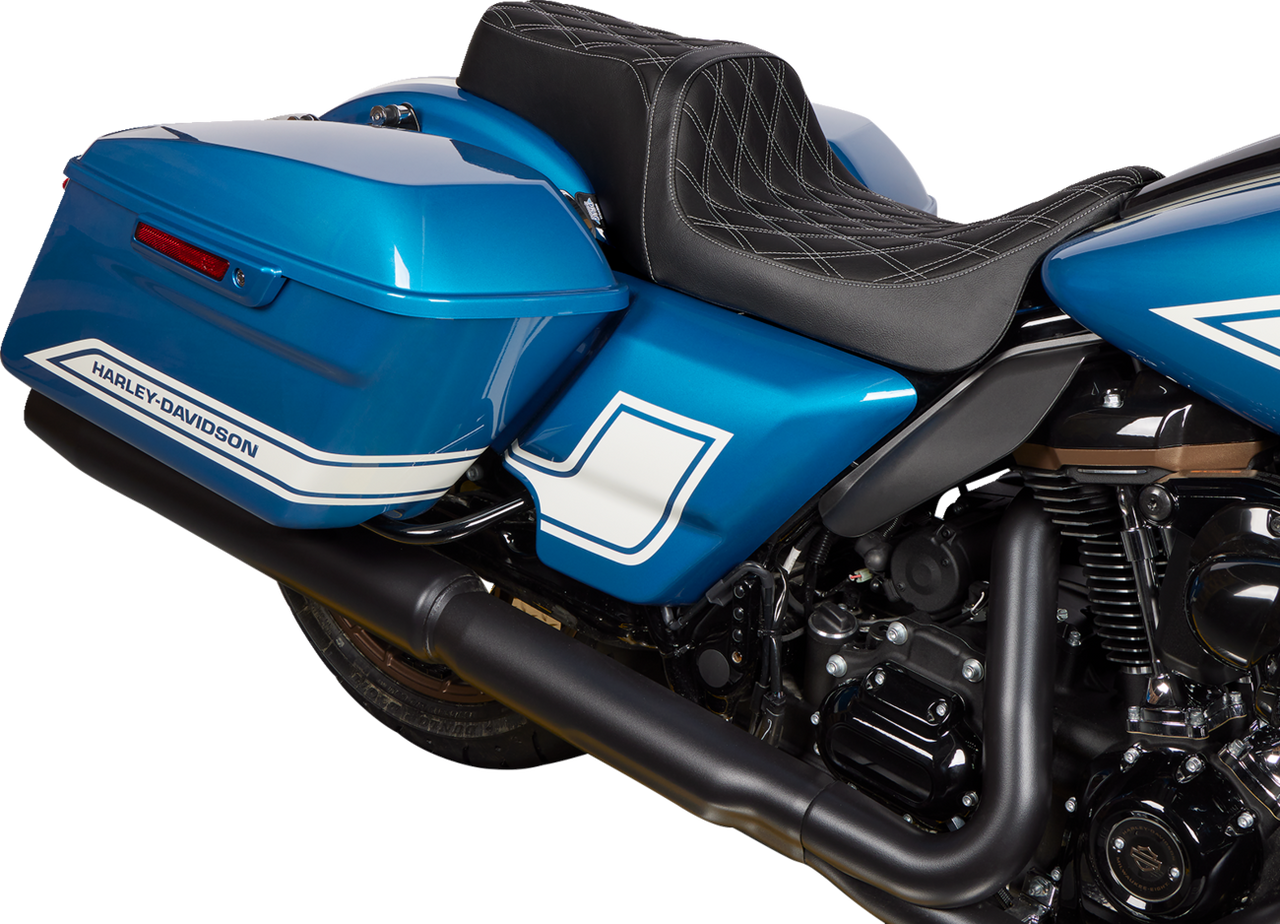 DRAG SPECIALTIES Predator 1Up Seat - Vinyl - Double Diamond Silver Stitch - FLH '08-'23 08011489