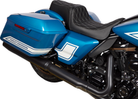 Thumbnail for DRAG SPECIALTIES Predator 1Up Seat - Vinyl - Double Diamond Silver Stitch - FLH '08-'23 08011489