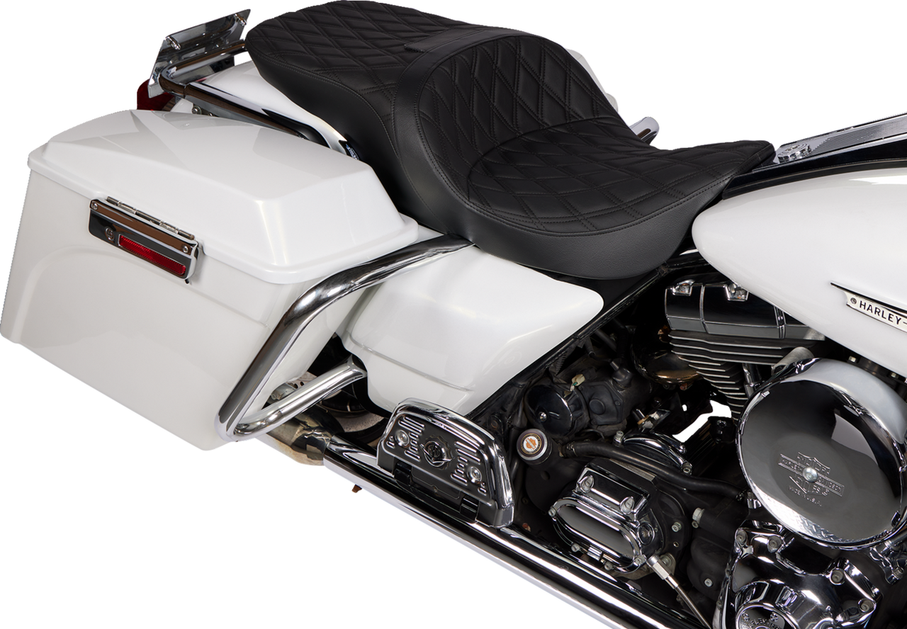 DRAG SPECIALTIES Freedom Seat - Vinyl - Double Diamond Black Stitch - FLH '97-'07 08011504-4676B