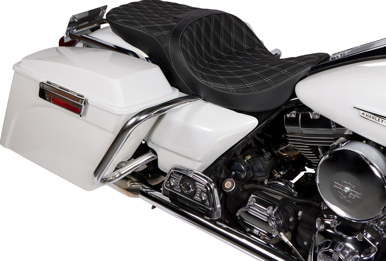 DRAG SPECIALTIES Freedom Seat - Vinyl - Double Diamond Silver Stitch - FLH '97-'07 08011506-4676C