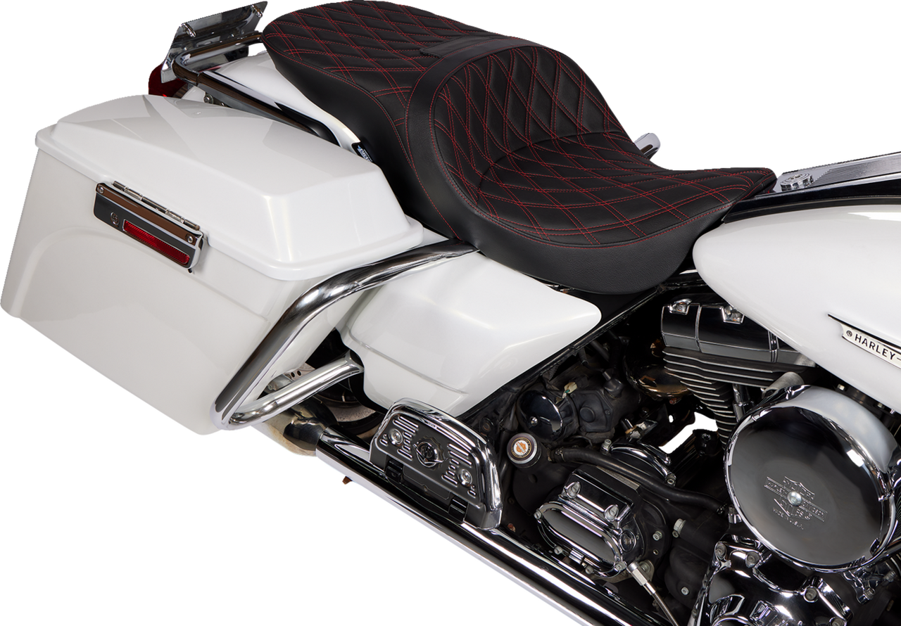 DRAG SPECIALTIES Freedom Seat - Vinyl - Double Diamond Red Stitch - FLH '97-'07 08011507-4676D