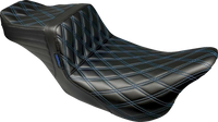 Thumbnail for LE PERA Tailwhip Seat - Double Diamond w/ Blue Thread - Black - FLH/FLT '08-'23 LK-587DD-BLUE