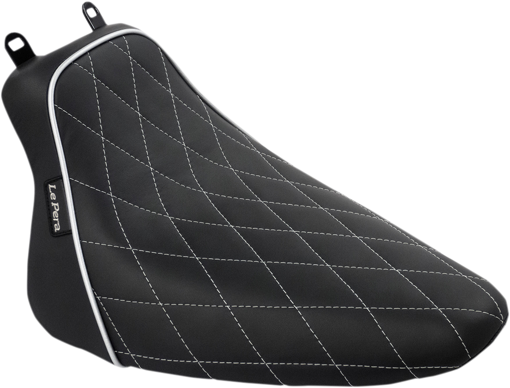 LE PERA Bare Bones Solo Seat - Diamond Stitch w/ White Stitching/Piping - Black - Softail - FL '08-'17 LXE-007DMWTP