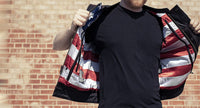 Thumbnail for Club style with banded collar, covered snaps and cropped center zipper. Two buttoned chest pockets. Two buttoned slash pockets. American flag liner. Red Stitch. Two concealed carry pockets with tapered holsters (quick access on left hand side). Interior cellphone pocket. Single back panel. Satin lining with easy access panels for patches and embroideries.