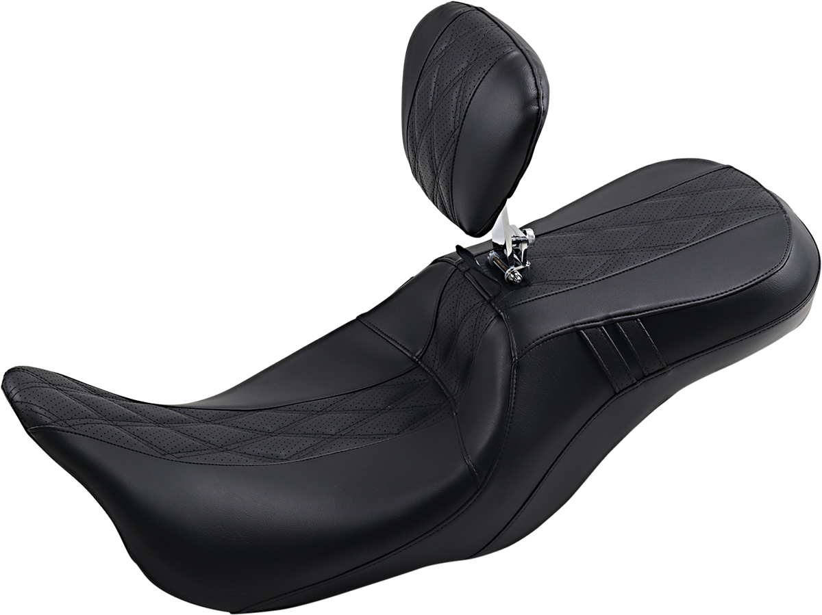 LE PERA Outcast GT Seat - 2-Up - With Backrest - Black Double Diamond - Perforated - FL '08-'22 LK-997BRGT2