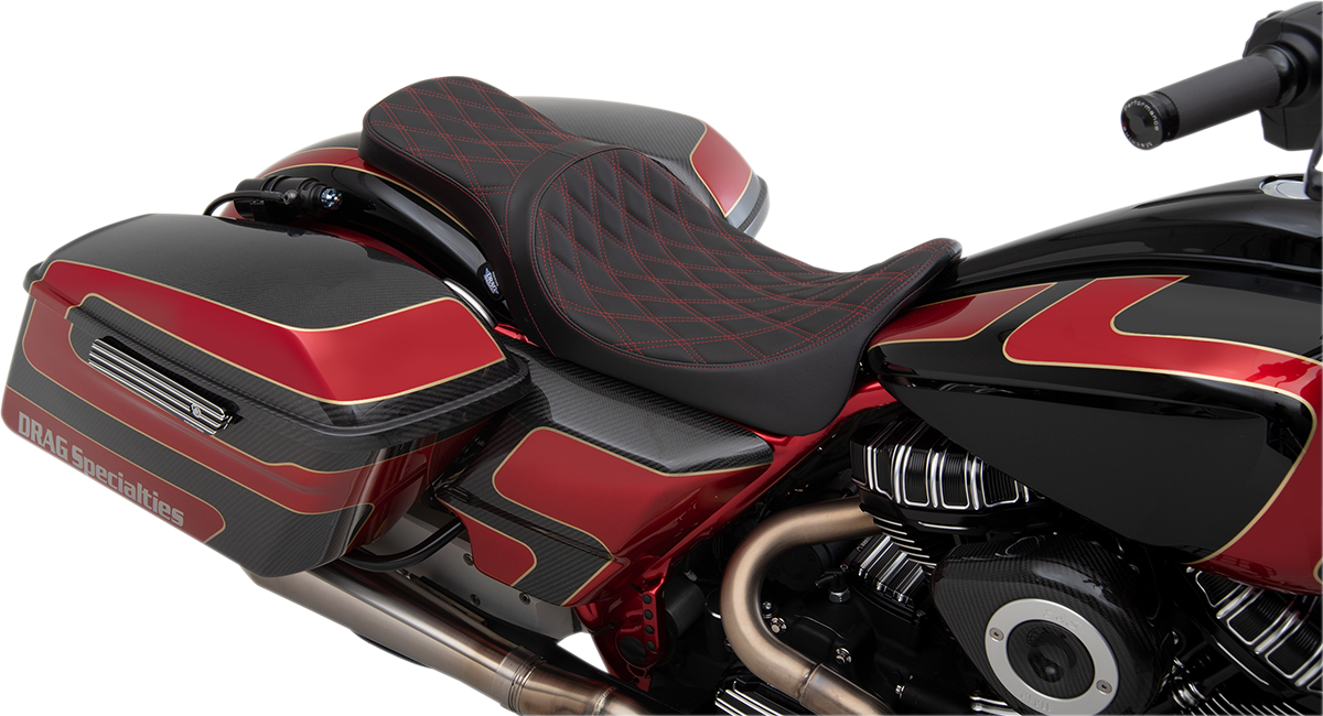 DRAG SPECIALTIES Forward Positioned Predator 2-Up Seat - Double Diamond - Red Stitched - FL '08-'22 0801-1267