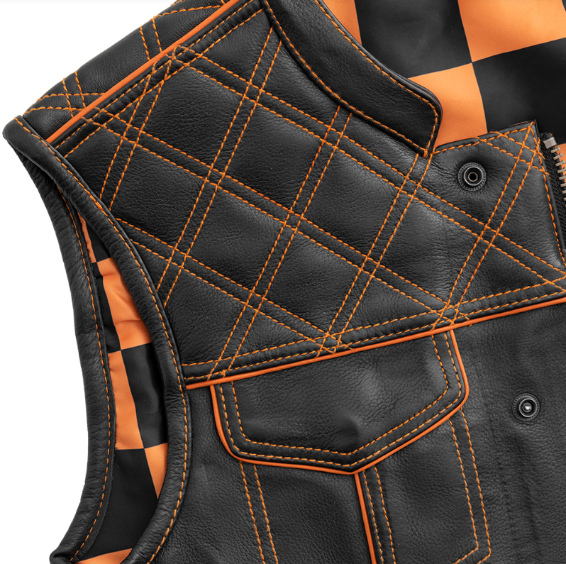 Orange Checker Motorcycle Vest