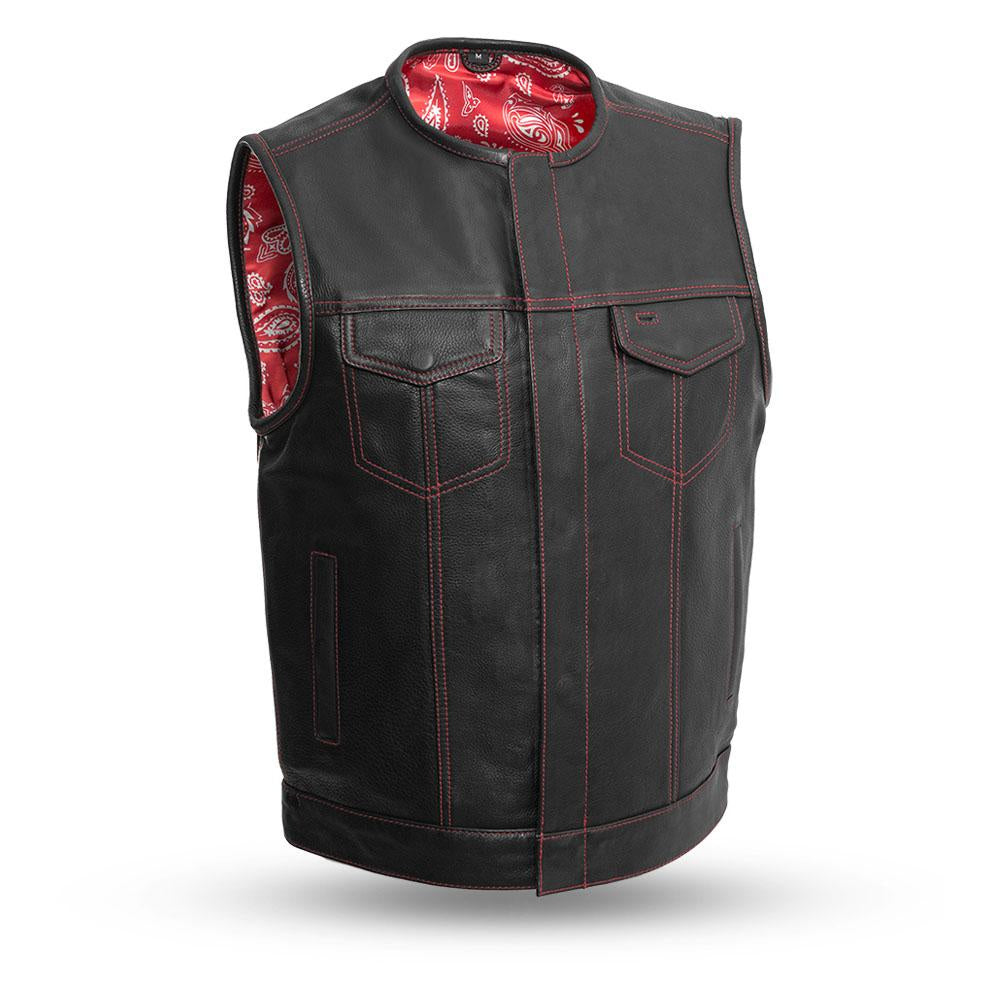 Club style with covered snaps and cropped center zipper. Two buttoned chest pockets. Two buttoned slash pockets. Two concealed carry pockets with tapered holsters (quick access on left hand side). Interior cellphone pocket. Single back panel. Mesh lining with easy access panels for patches and embroideries.